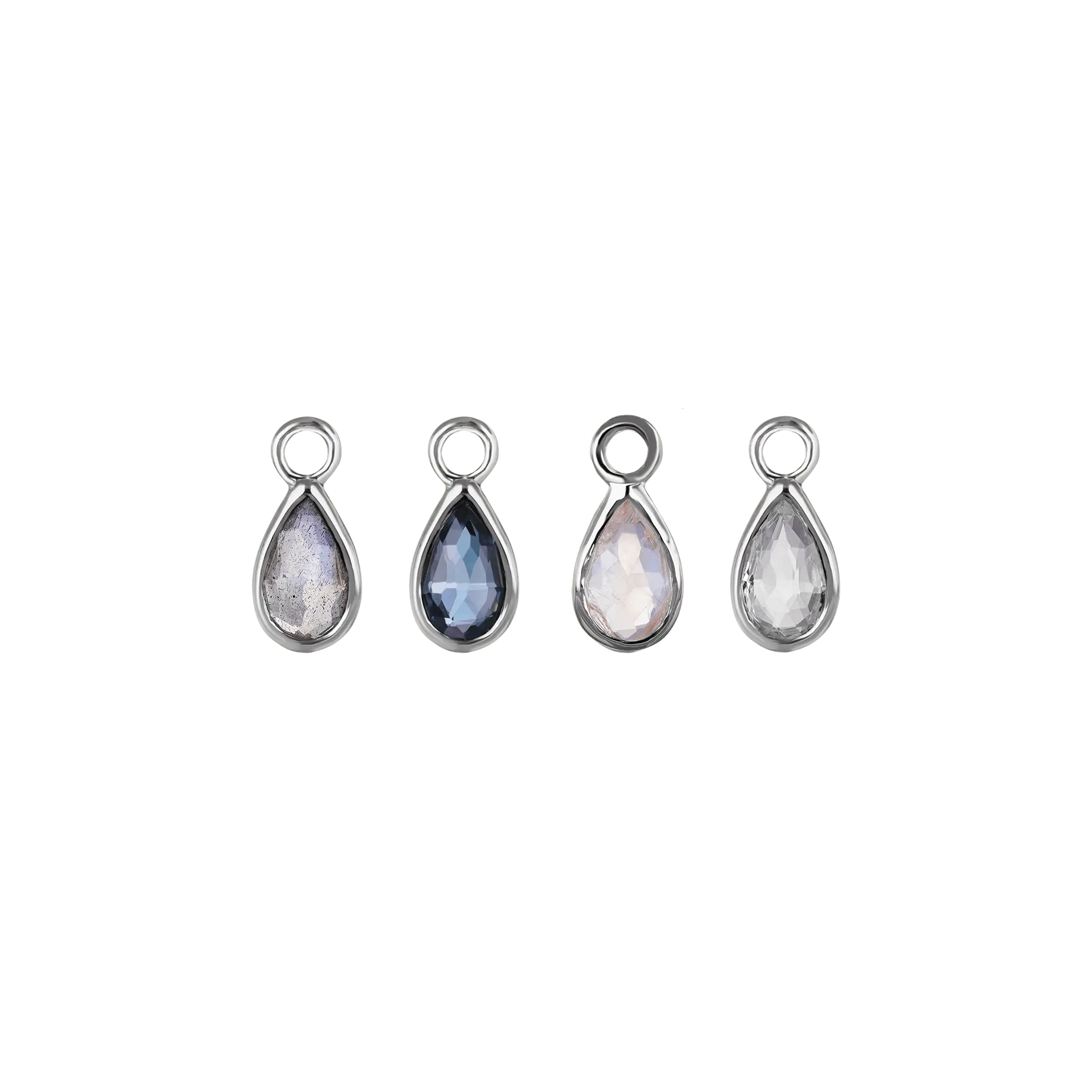 BEATTI Charms White Gold / Labradorite Solara • Briolette Teardrop Gemstone Hoop Charm BTPG034 Solara • Briolette Teardrop Gemstone Hoop Charm