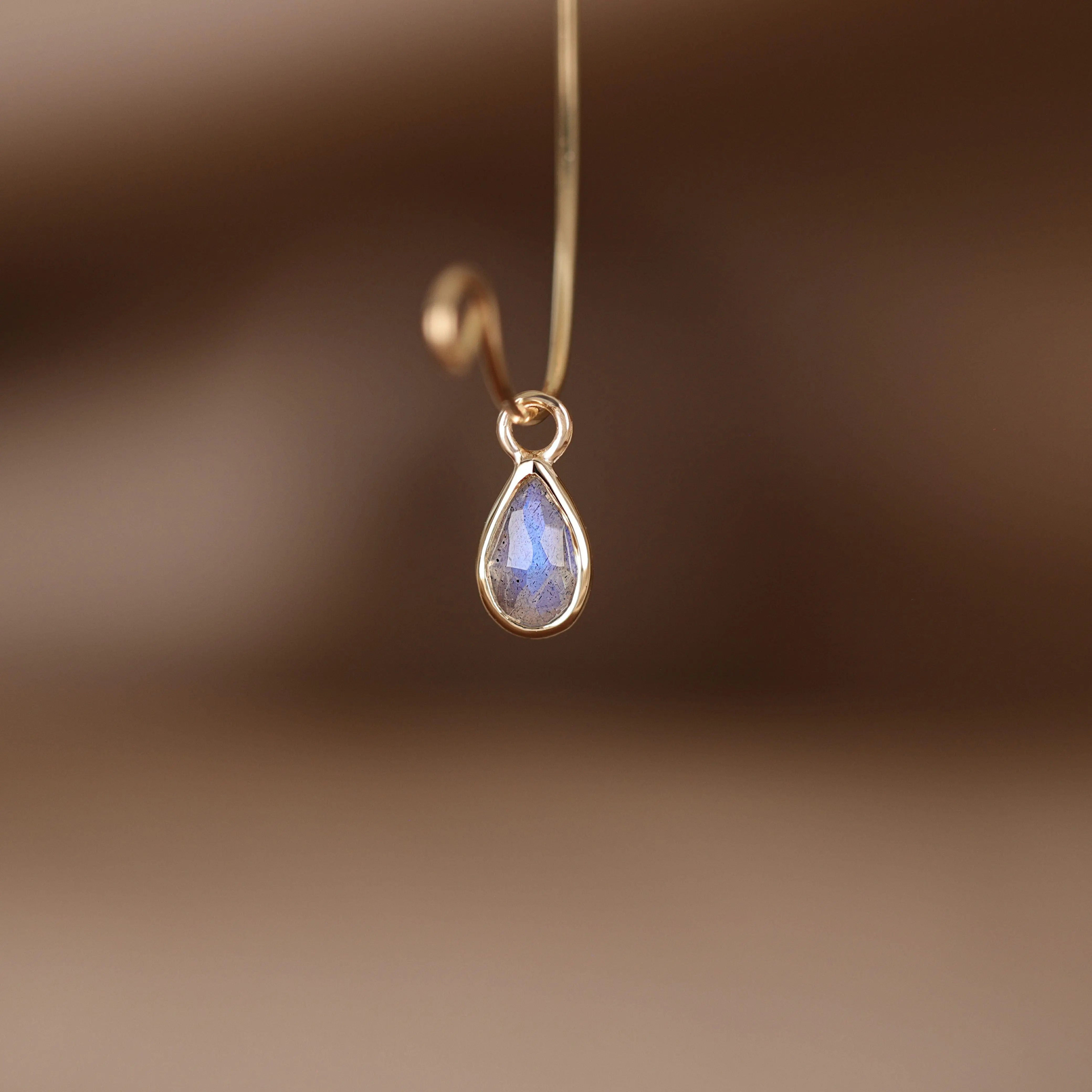 BEATTI Charms Solara • Briolette Teardrop Gemstone Hoop Charm Solara • Briolette Teardrop Gemstone Hoop Charm