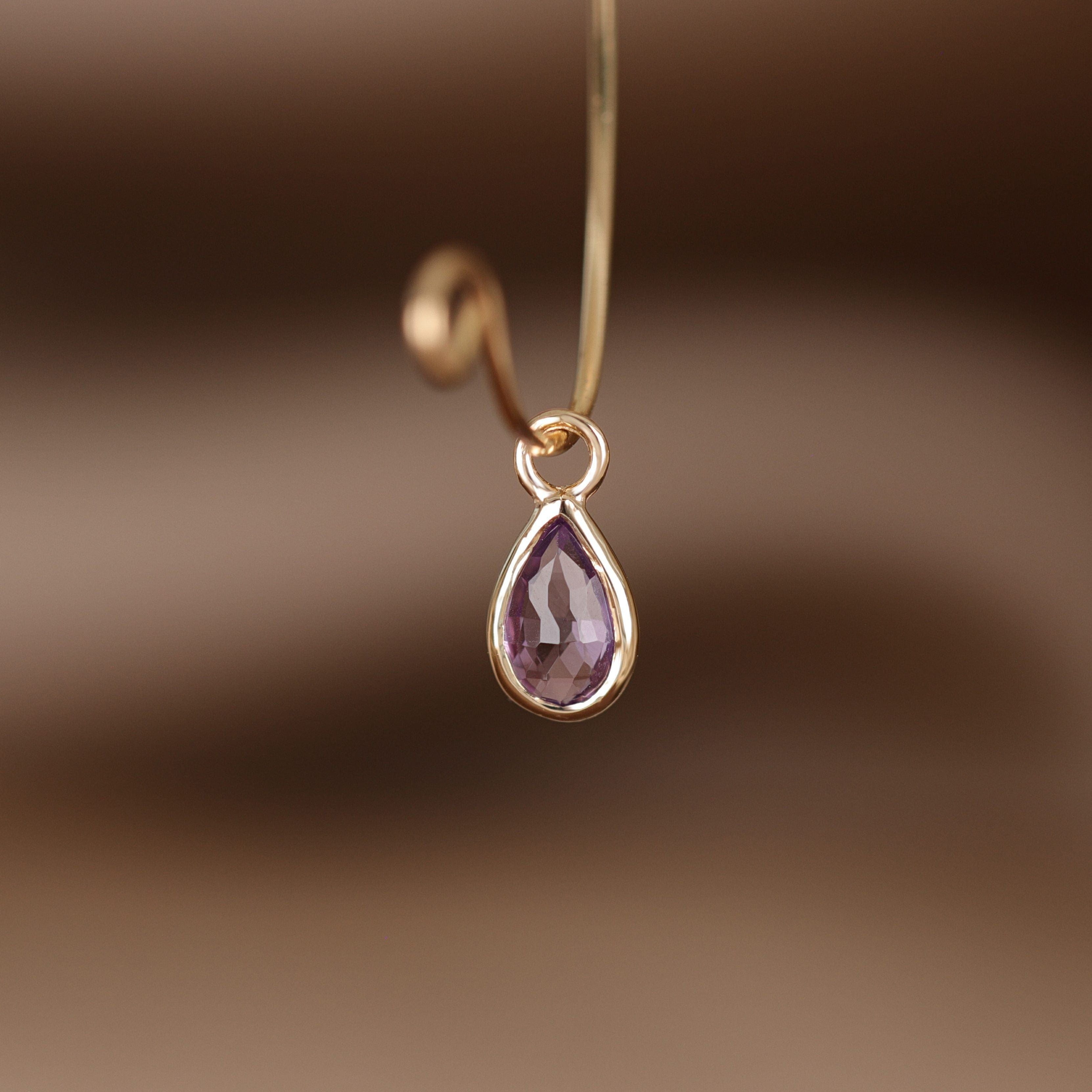 BEATTI Charms Gold / Amethyst Solara • Briolette Teardrop Gemstone Hoop Charm BTPG 034 YG Solara • Briolette Teardrop Gemstone Hoop Charm