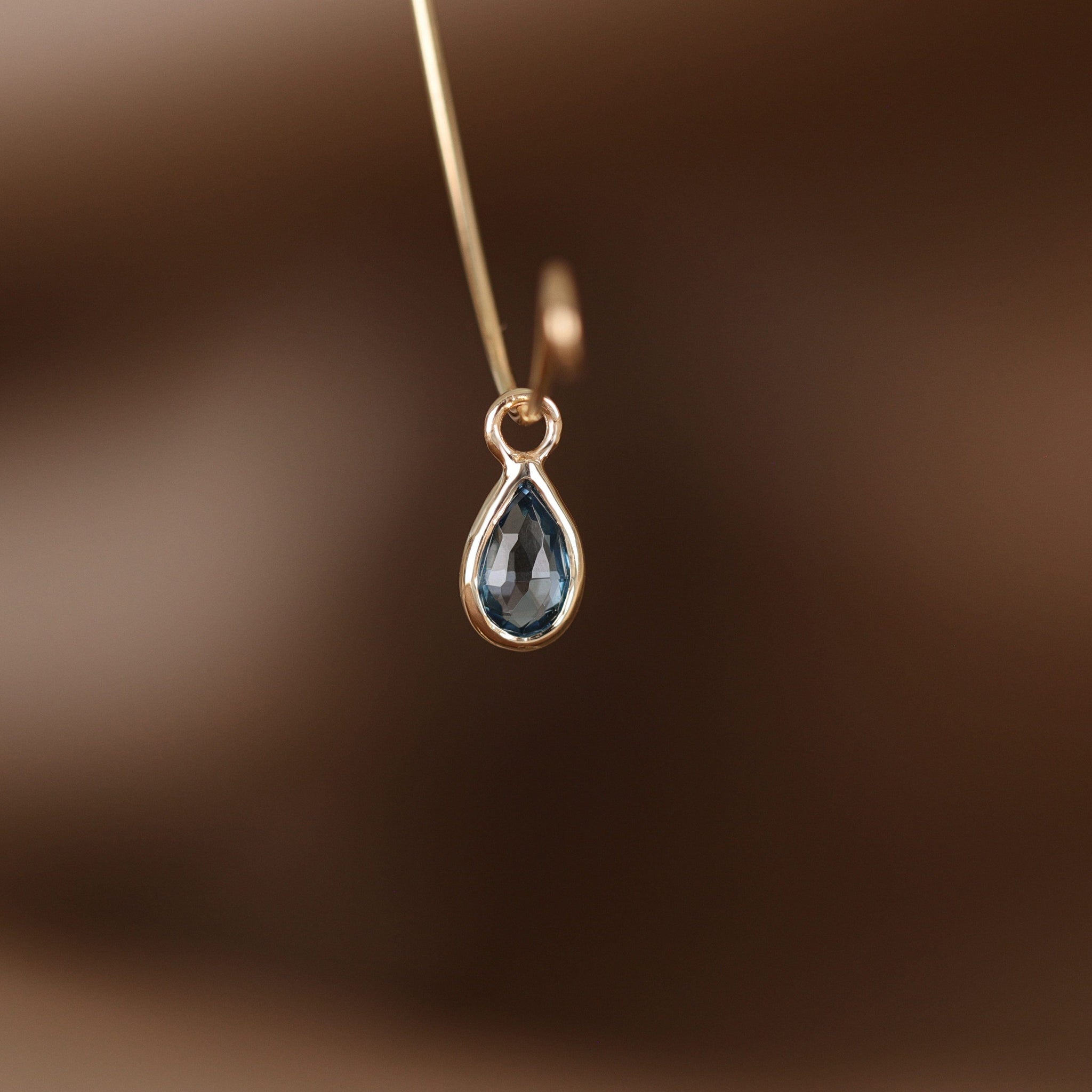 BEATTI Charms Gold / London Blue Topaz Solara • Briolette Teardrop Gemstone Hoop Charm BTPG 034 YG Solara • Briolette Teardrop Gemstone Hoop Charm