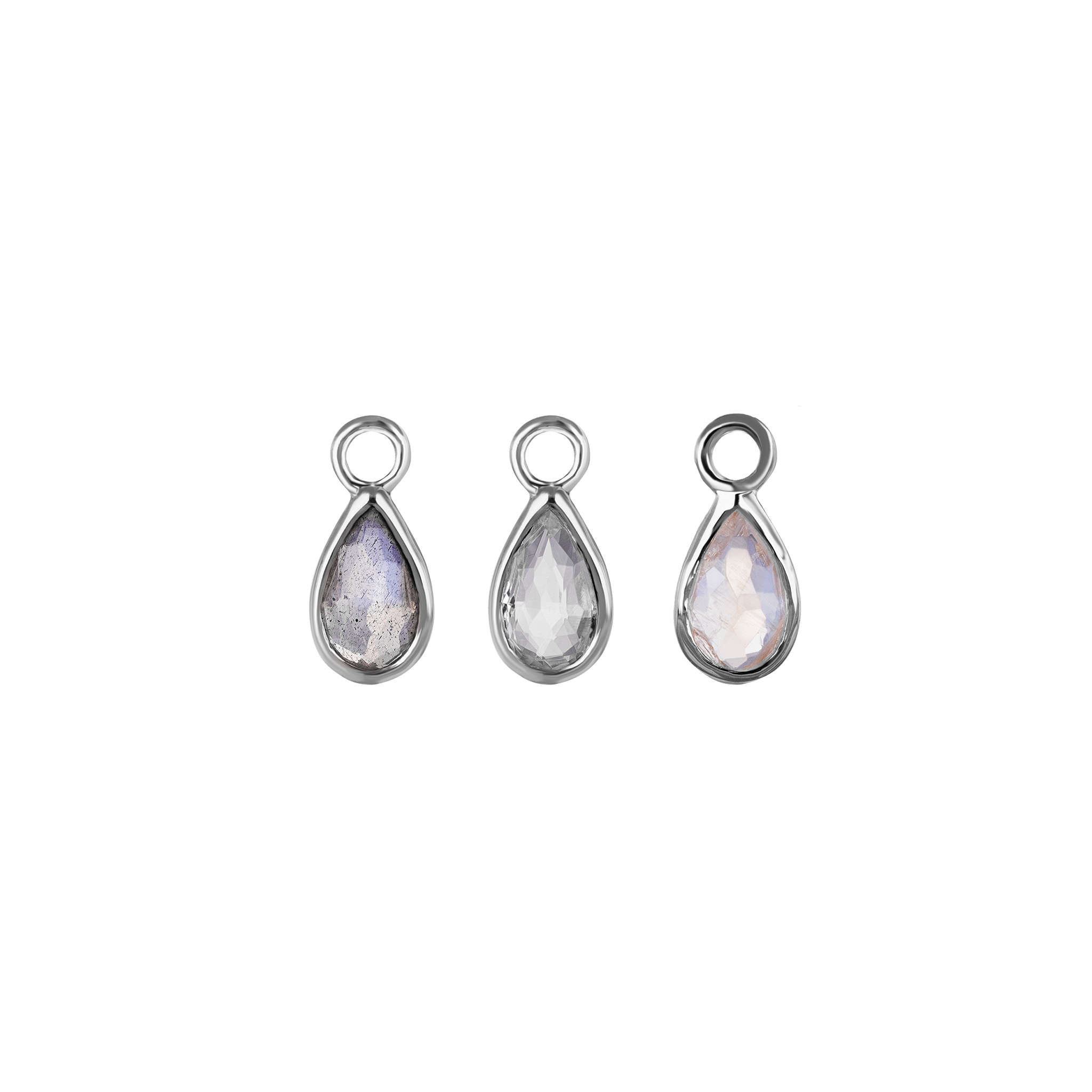 BEATTI Charms Solara • White Gold Briolette Teardrop Gemstone Hoop Charm Solara • White Gold Briolette Teardrop Gemstone Hoop Charm