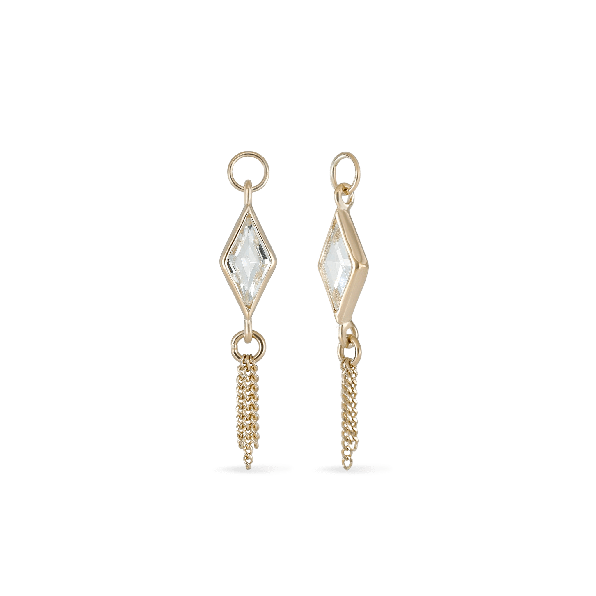 BEATTI Charms Gold / White Topaz Xena • Rhombus Gemstone Tassel Chain Charm BTFG048 YG TW Xena • Rhombus Gemstone Tassel Chain Charm