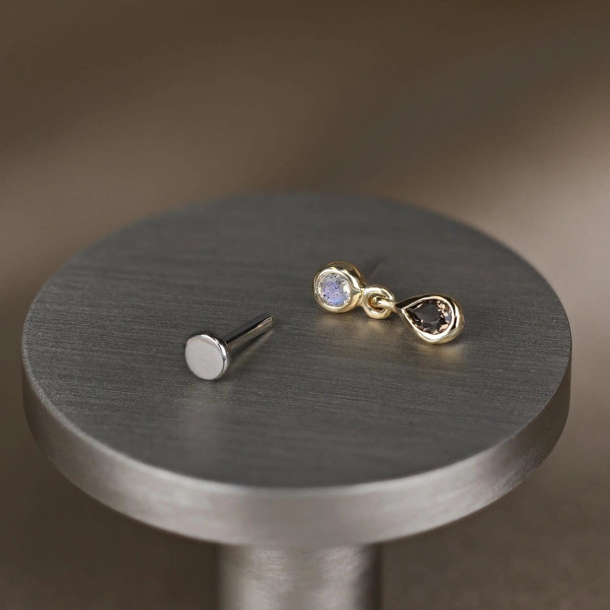 BEATTI Threadless Ends Echo •  Dangle Gemstone Threadless Ends Echo 14K Gold Dangle Charm Threadless Ends Natural Gemstones