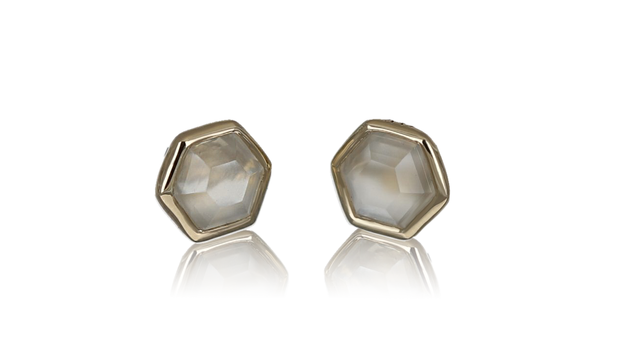 Ela •  14K Gold Hexagon Gemstone Threadless Ends • Grey Moonstone - BEATTI