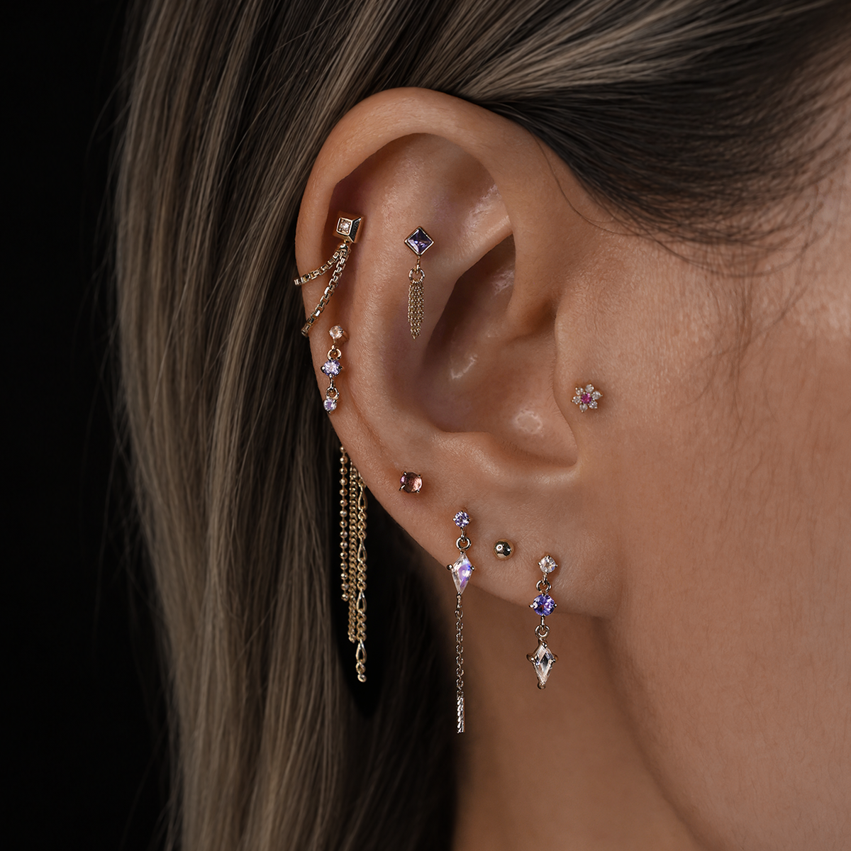 Aery • Kite Gemstone & Textured Gold Bar Drop Flat Back Stud