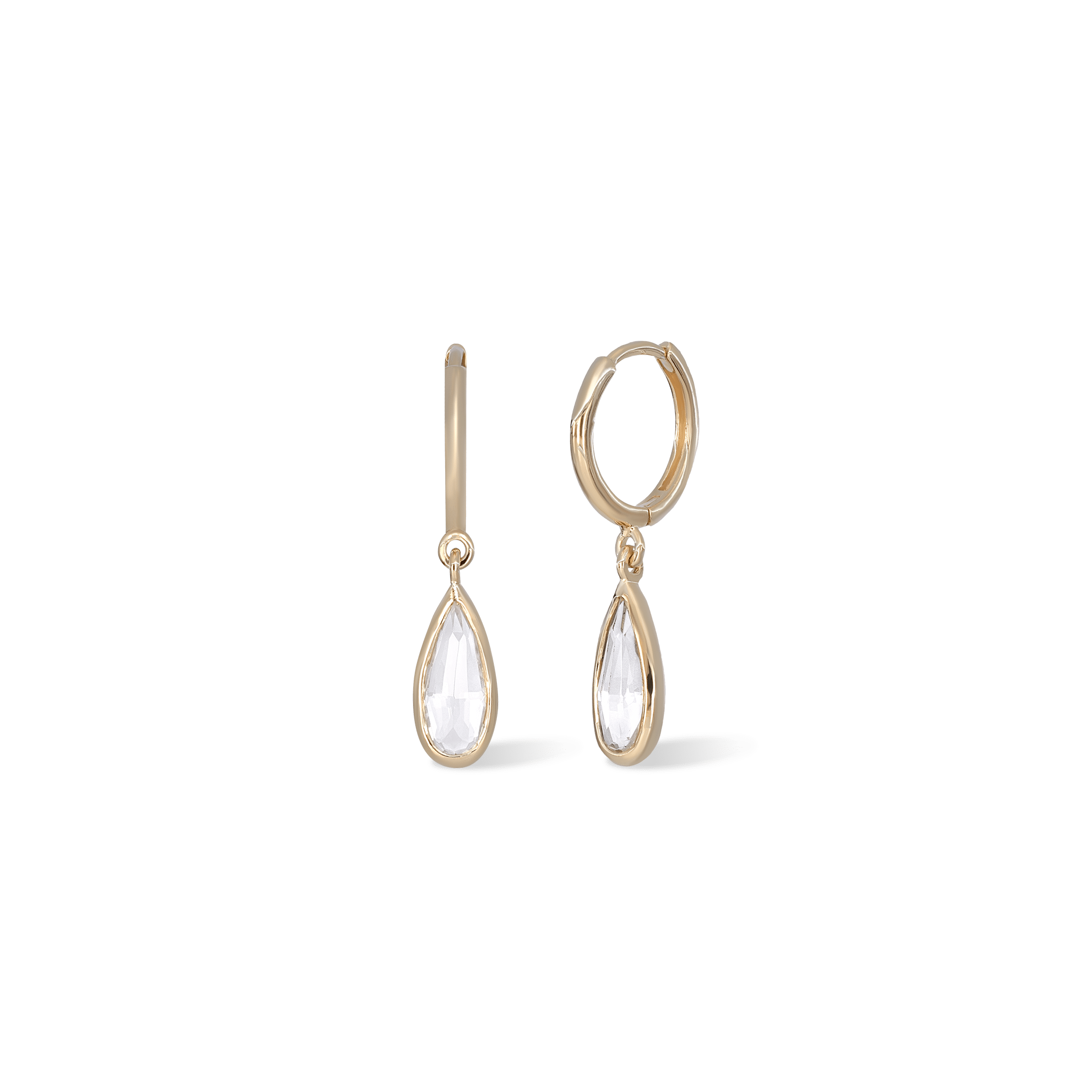 BEATTI Hoops Gold / White Topaz Iris Charm Drop Hoop Earrings White Topaz JFE3117_TW Iris Charm Drop Hoop Earrings White Topaz