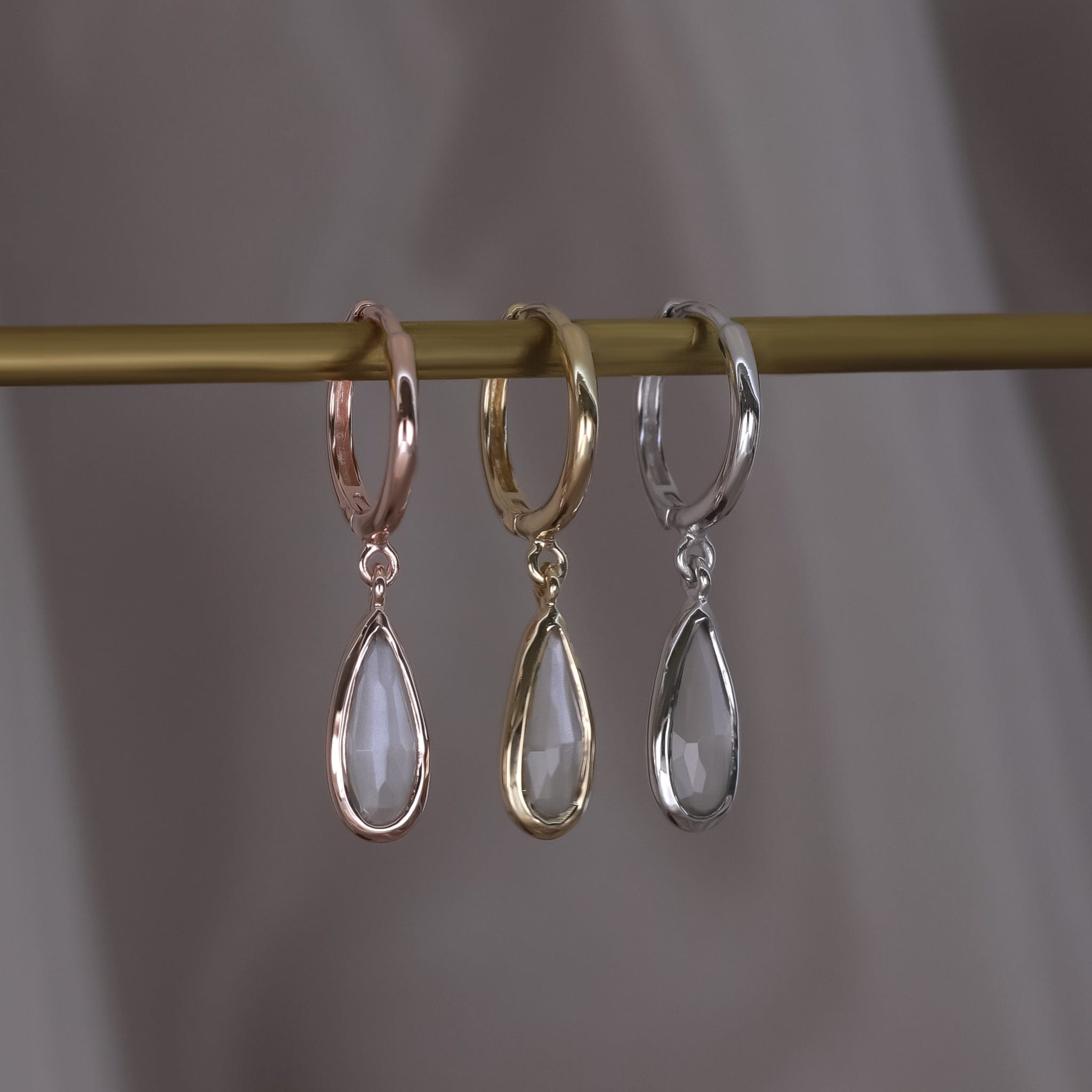 BEATTI Hoops Iris • Grey Moonstone Hoop Earring Iris • Grey Moonstone Hoop Earring