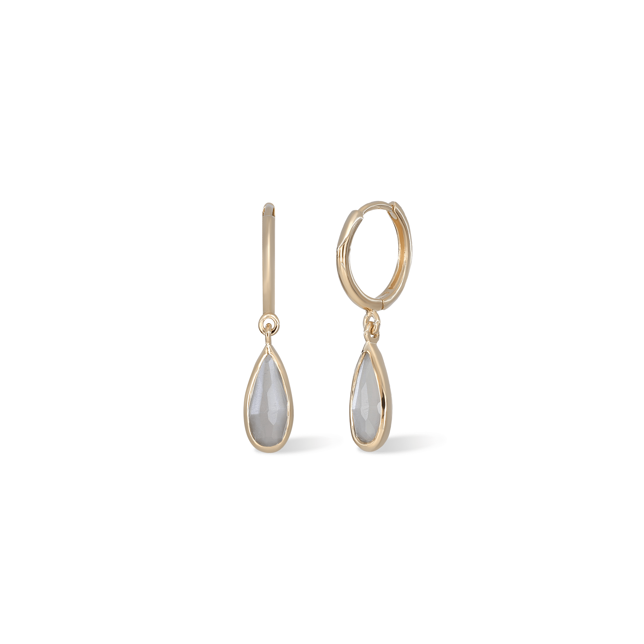 BEATTI Hoops Gold / Grey Moonstone Iris • Grey Moonstone Hoop Earring JFE3117_MG Iris • Grey Moonstone Hoop Earring