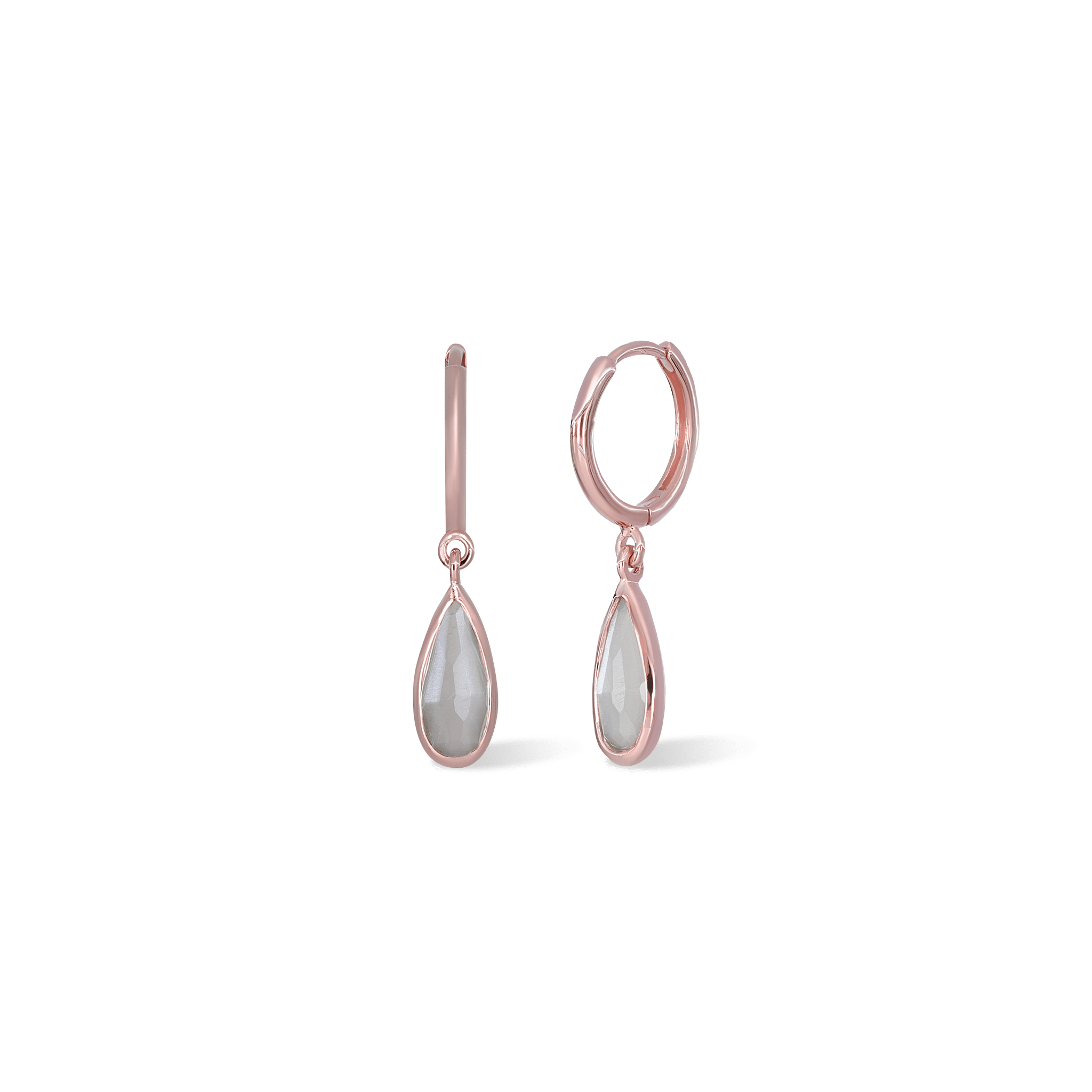 BEATTI Hoops Rose Gold / Grey Moonstone Iris • Grey Moonstone Hoop Earring JFE3117_MG Iris • Grey Moonstone Hoop Earring