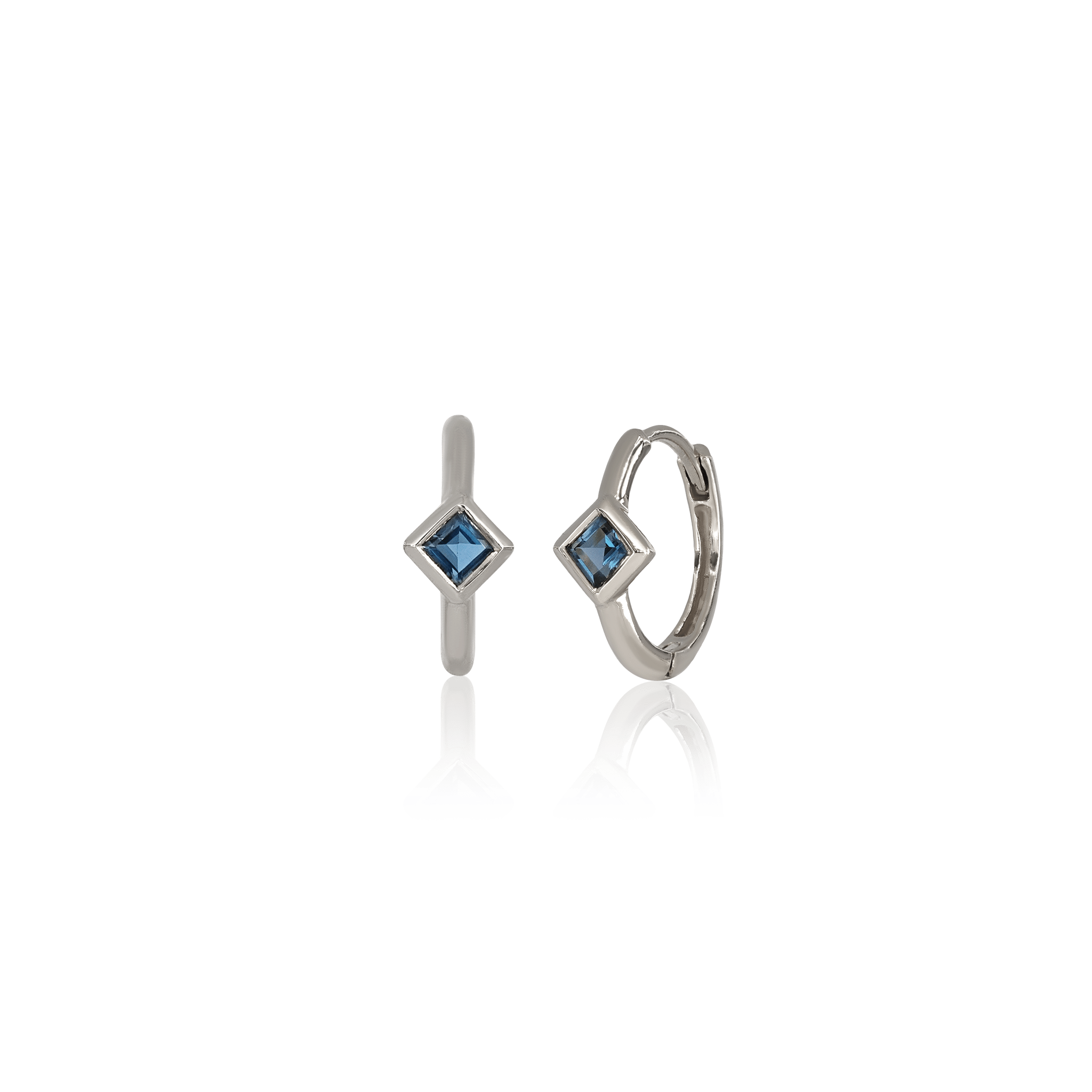 BEATTI Hoops Silver / London Blue Topaz Azra • Dainty Genuine Gemstone Hoop Earrings JFE3035 Azra • Dainty Genuine Gemstone Hoop Earrings