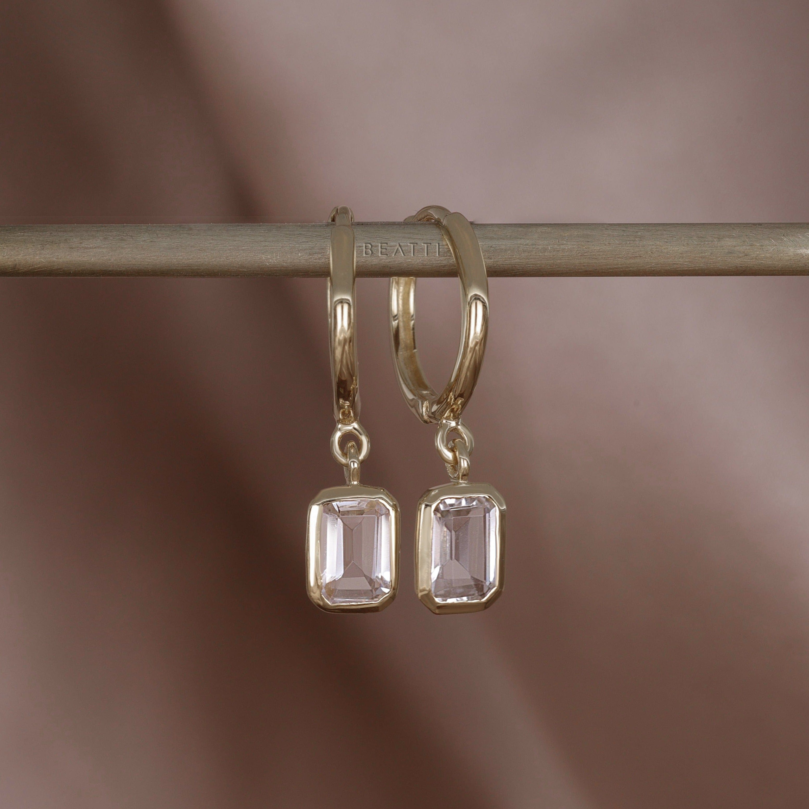 BEATTI Hoops Nora • Emerald Cut Genuine Topaz Hoop Earrings Nora • Emerald Cut Genuine Topaz Hoop Earrings