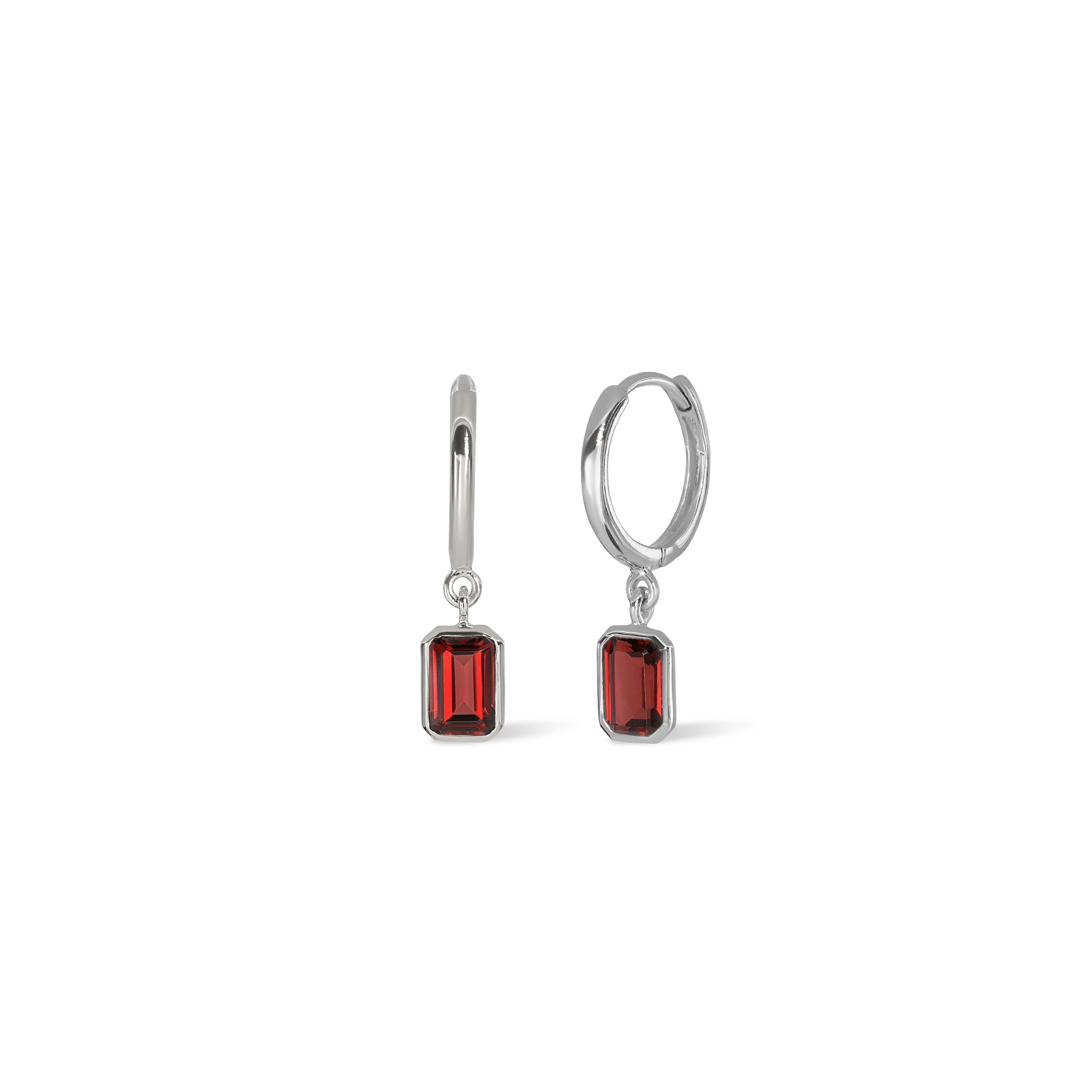 Nora • Emerald Cut Genuine Gemstone Hoop Earrings