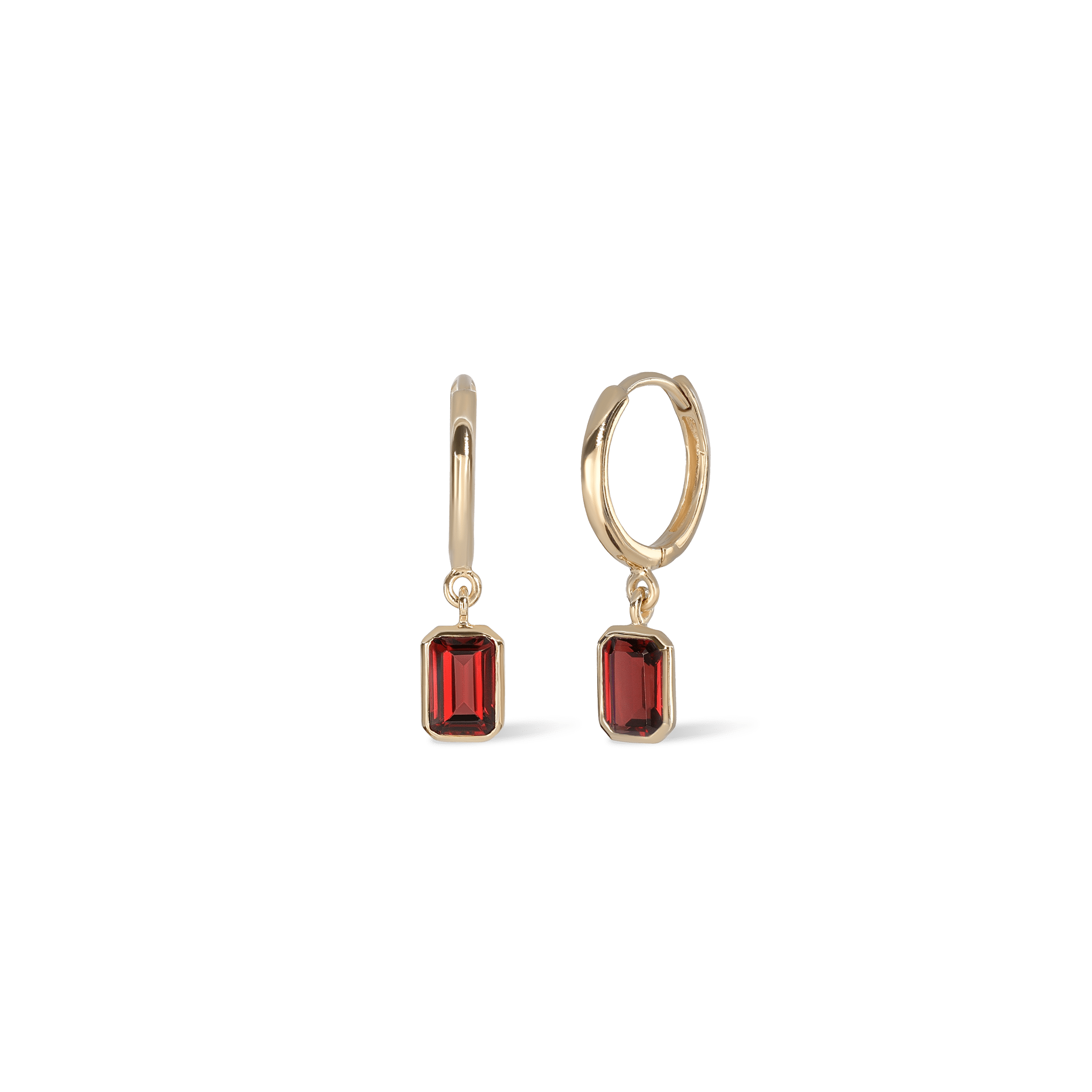Nora • Emerald Cut Genuine Gemstone Hoop Earrings