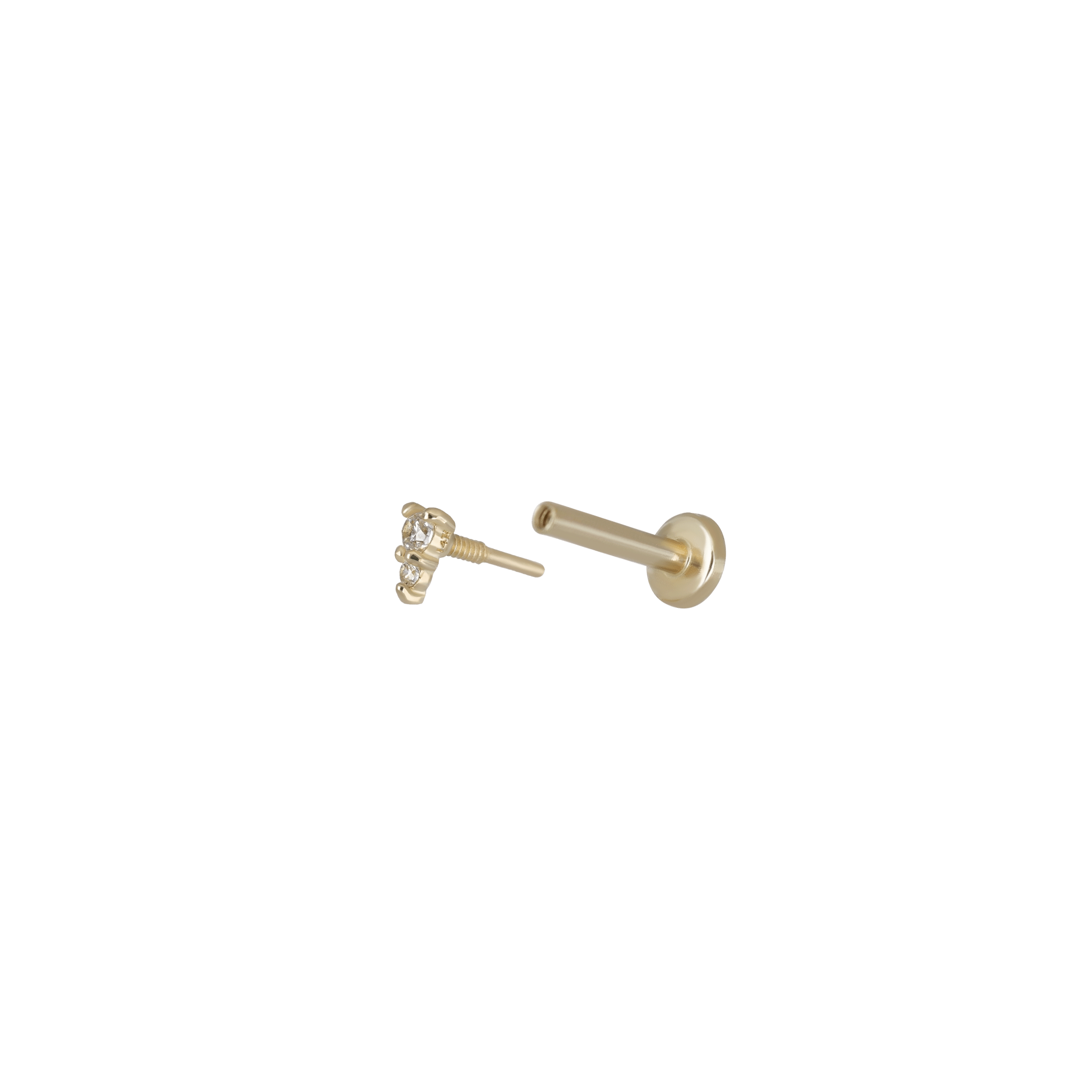 BEATTI Internal Thread Bitsy • Tiny Double CZ Internally Threaded Flatback Stud Bitsy • Tiny Double CZ Internally Threaded Flatback Stud