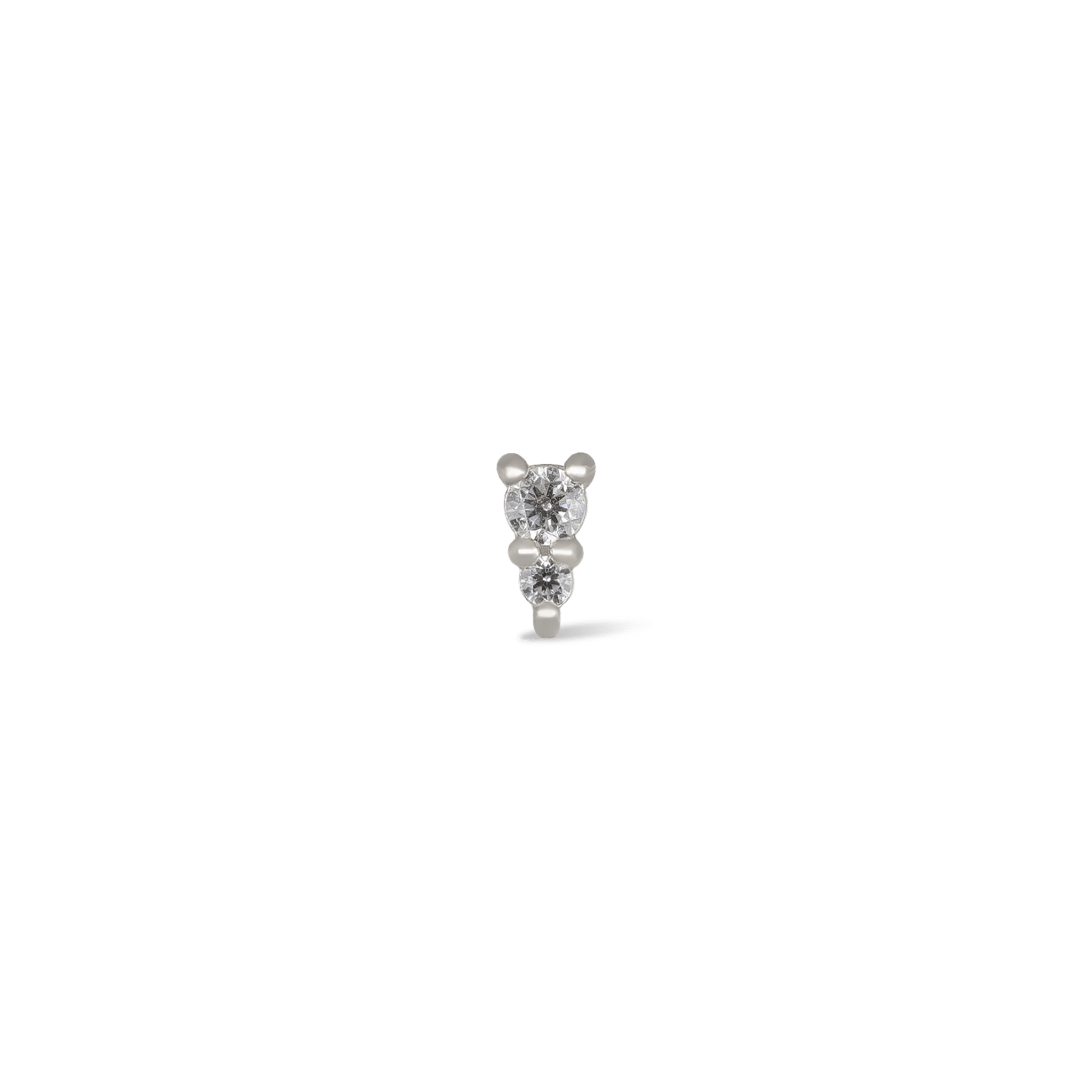 BEATTI Internal Thread White Gold Bitsy • Tiny Double CZ Internally Threaded Flatback Stud PL222 WG Bitsy • Tiny Double CZ Internally Threaded Flatback Stud