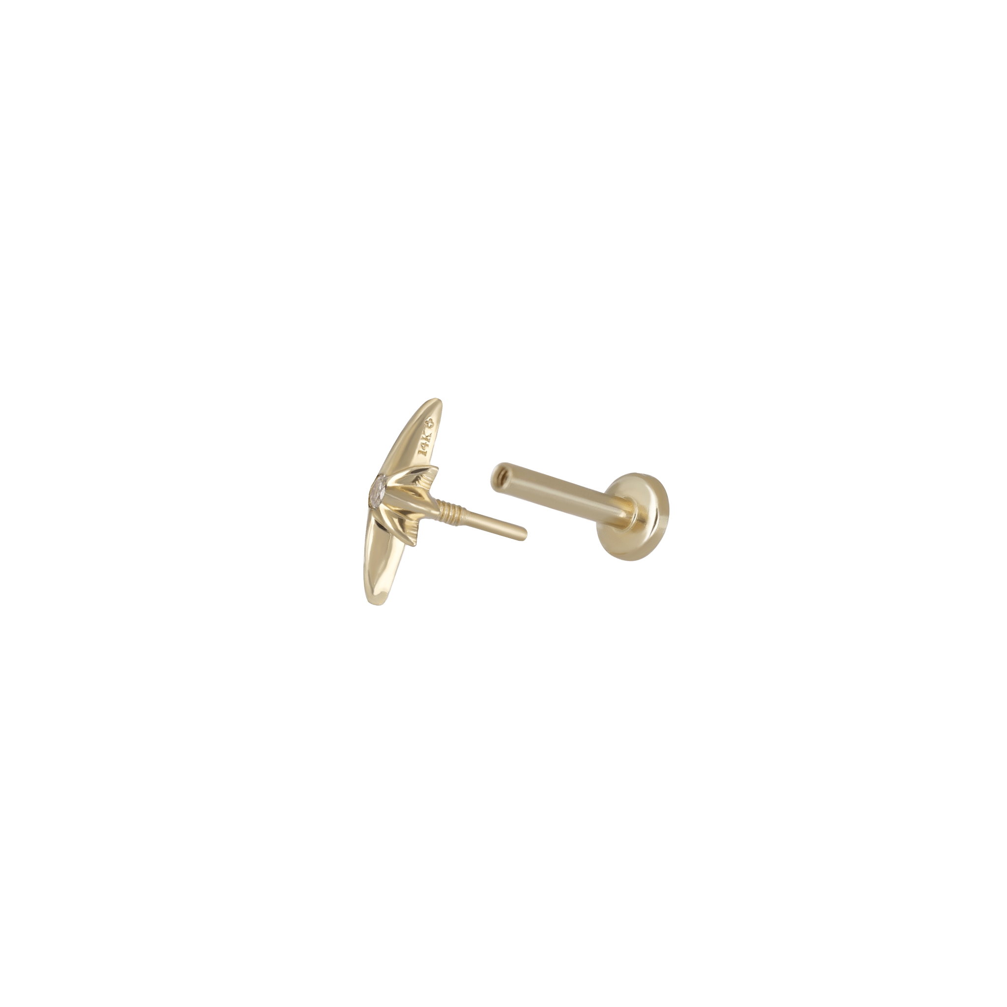 BEATTI Internal Thread Gold / White Diamond Natural Diamond • North Star Internally Threaded Flatback Stud PL309 YG WD Natural Diamond • North Star Internally Threaded Flatback Stud