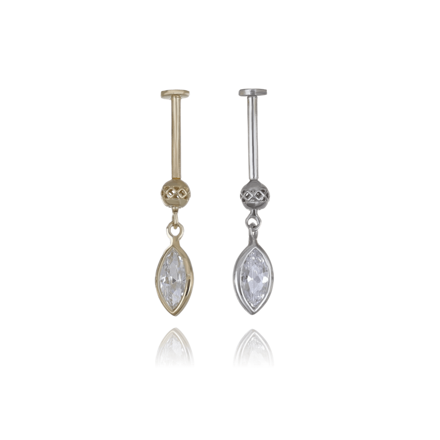 BEATTI Internal Thread Riké • 14K Solid Gold Marquise Cut Flat Back Earring Riké • 14K Solid Gold Marquise Cut Flat Back Earring