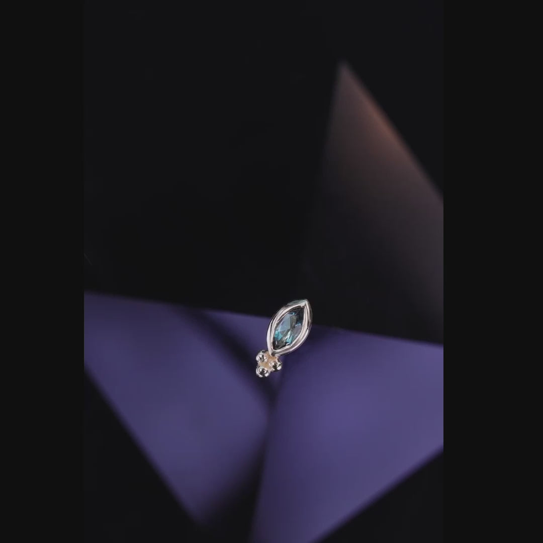 BEATTI Threadless Ends Rue • 14K Gold Tiny Marquise Cluster Natural Gemstone Flat Back Stud Rue • 14K Gold Tiny Marquise Cluster Natural Gemstone Flat Back Stud