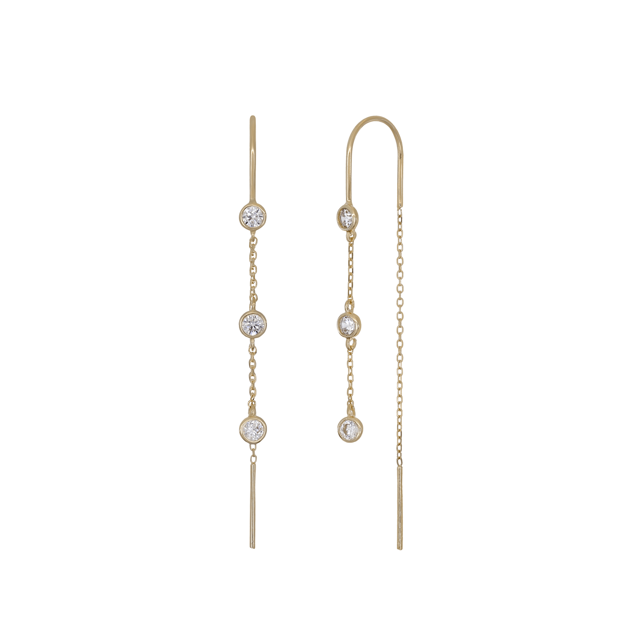 BEATTI Threaders Gold 14K Gold Bezel CZ Threader Earrings JE16345 14K Gold Bezel CZ Threader Earrings