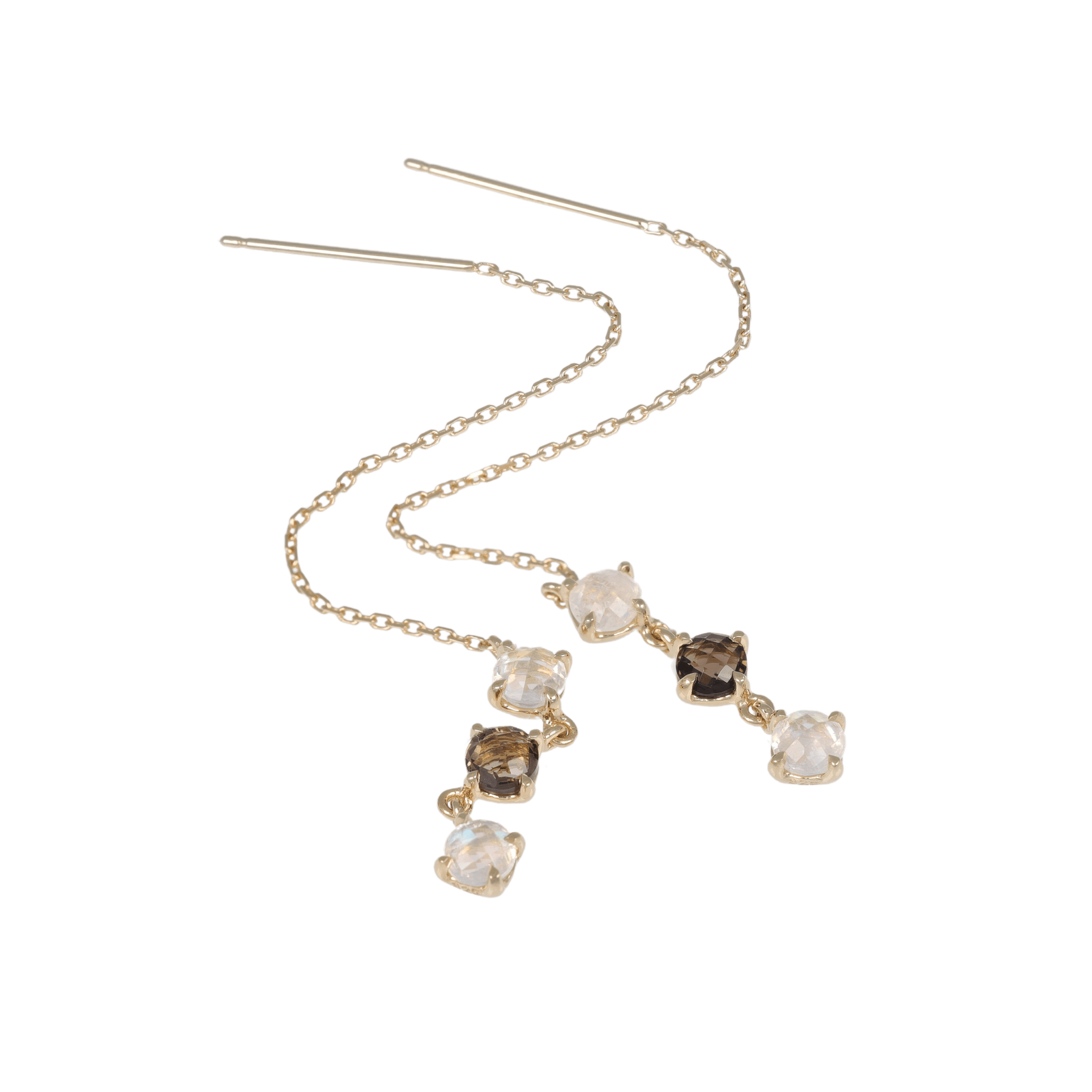 BEATTI Threaders Gold / Rainbow Moonstone / Smoky Quartz Ramona • Natural Gemstone Threader Earrings JFE1783 MRSQ Ramona • Natural Gemstone Threader Earrings