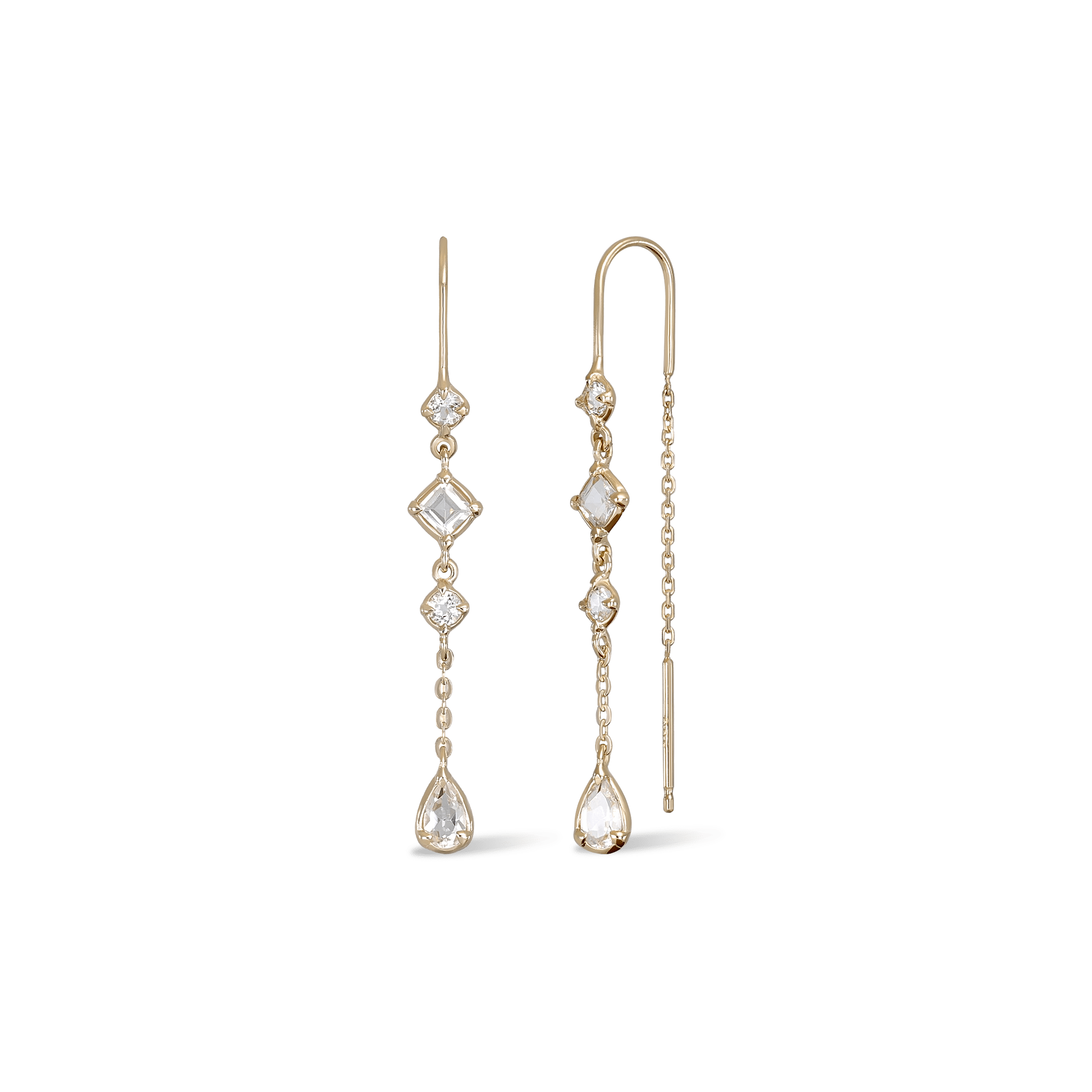 BEATTI Threaders Gold / White Topaz Tess • Natural Gemstone Threader Earrings JFE2070_TW Tess • Natural Gemstone Threader Earrings