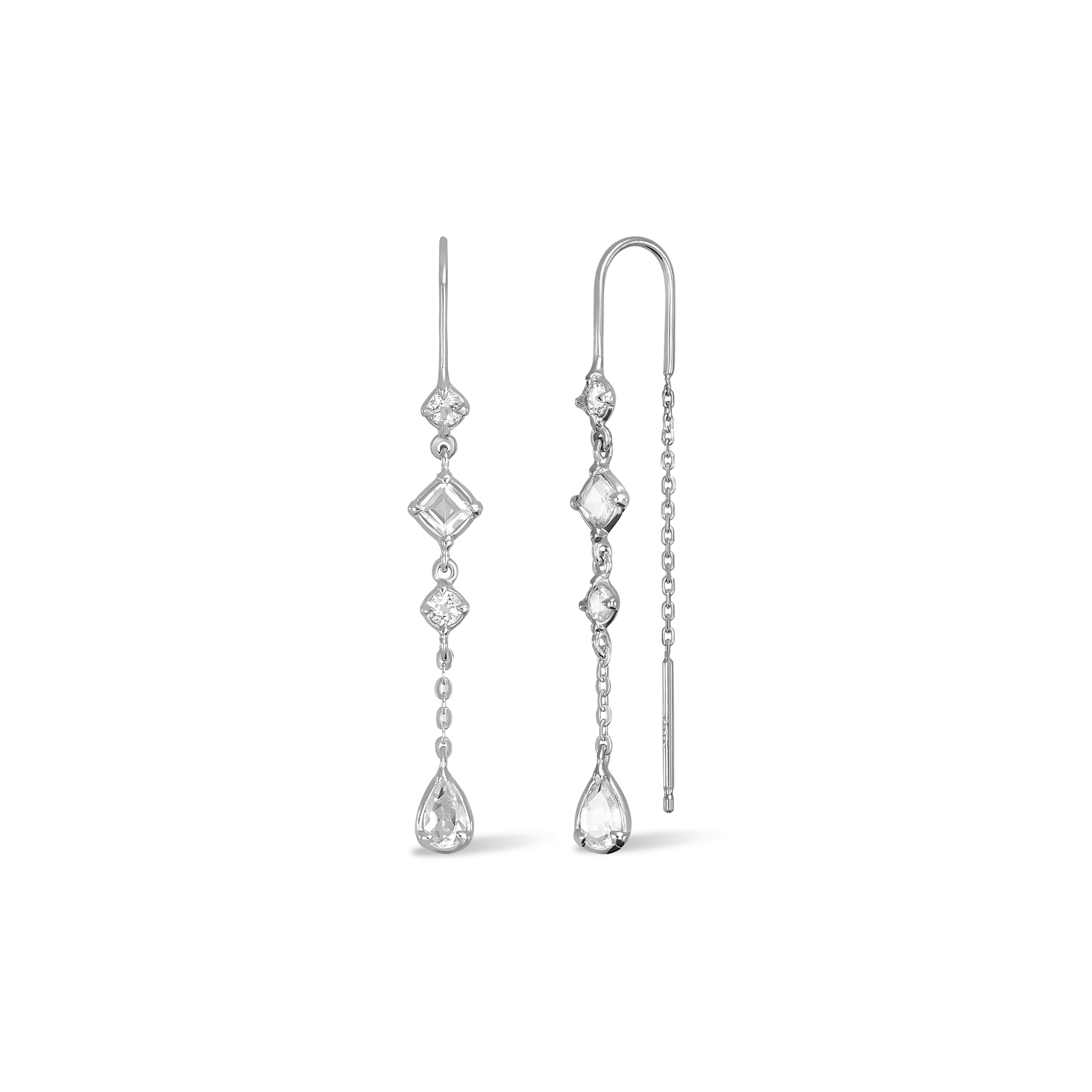 BEATTI Threaders Silver / White Topaz Tess • Natural Gemstone Threader Earrings JFE2070_TW Tess • Natural Gemstone Threader Earrings