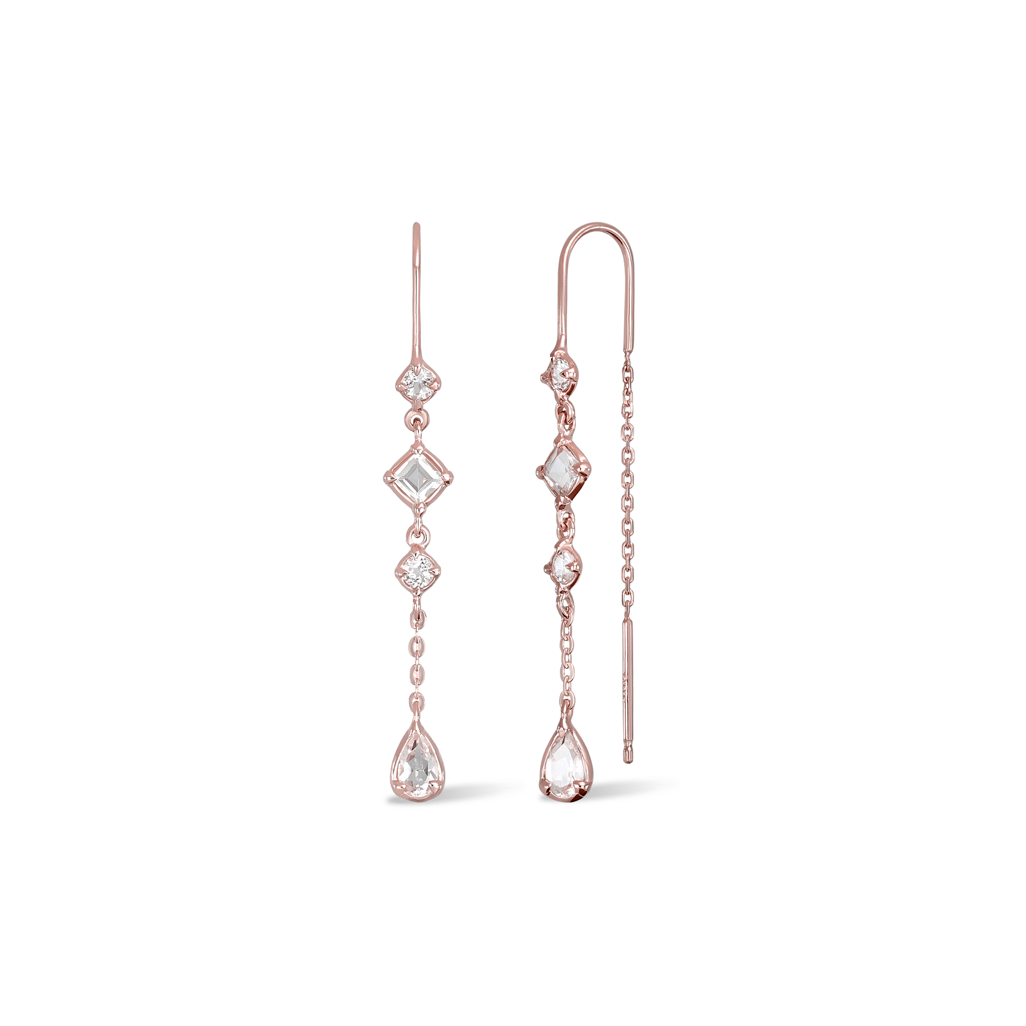 BEATTI Threaders Rose Gold / White Topaz Tess • Natural Gemstone Threader Earrings JFE2070_TW Tess • Natural Gemstone Threader Earrings