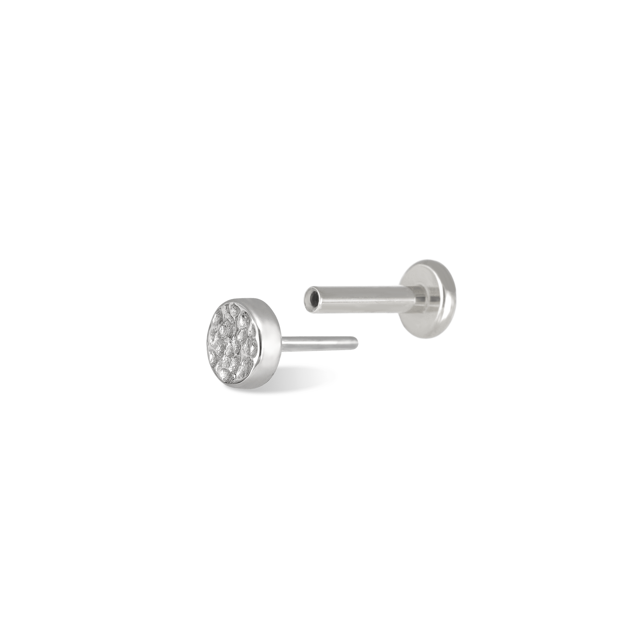 BEATTI Threadless Ends White Gold / 3mm 14K White Gold Hammered Disc Flat Back Stud K-PJTH022 Hammered Disc 14K White Gold Hammered Disc Flat Back Stud