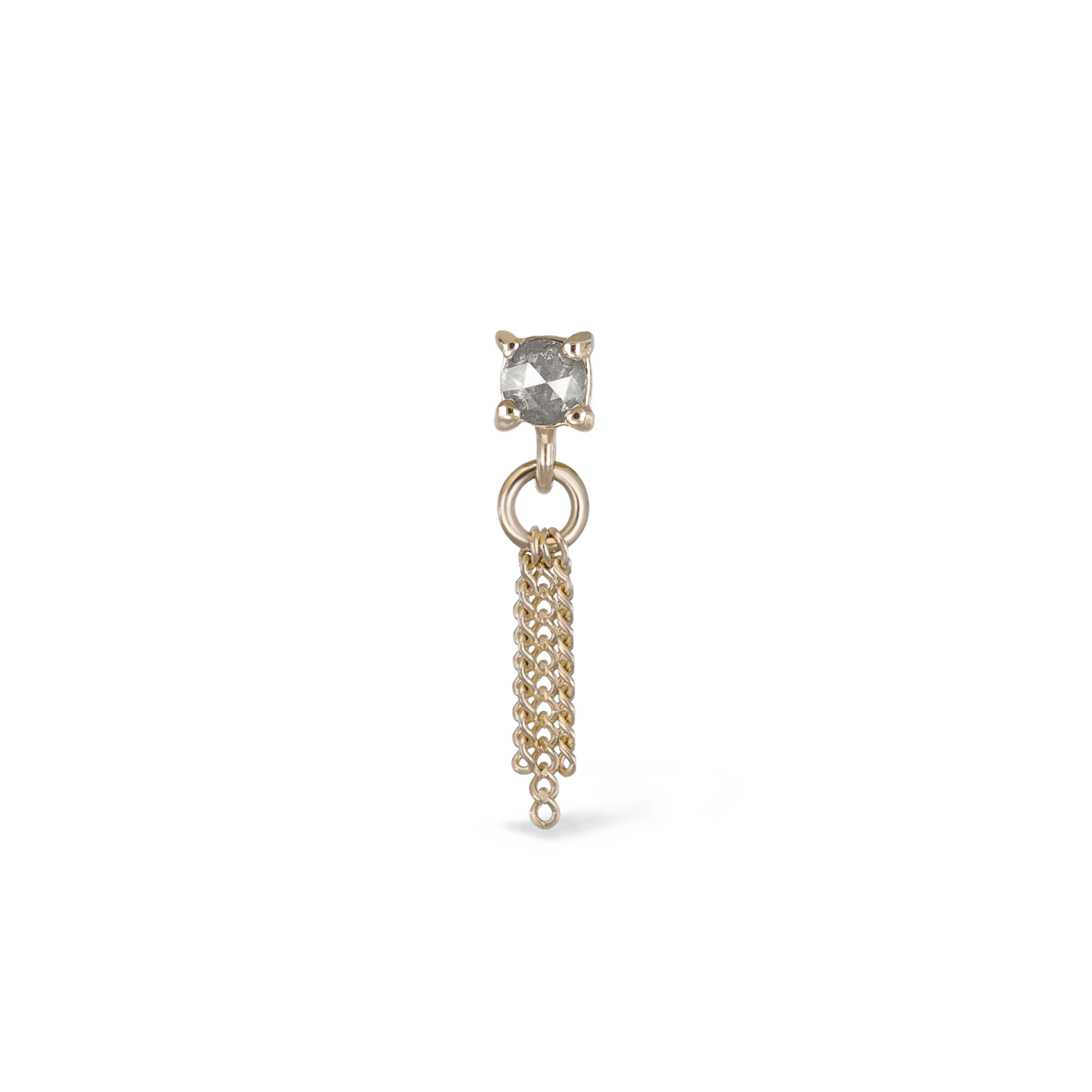 BEATTI Threadless Ends Gold / Salt and Pepper Diamond Breeze • 2mm Rose Cut Salt and Pepper Diamond 3 Curb Chain Tassel BTEG040-STP Breeze • 2mm Rose Cut Salt and Pepper Diamond 3 Curb Chain Tassel