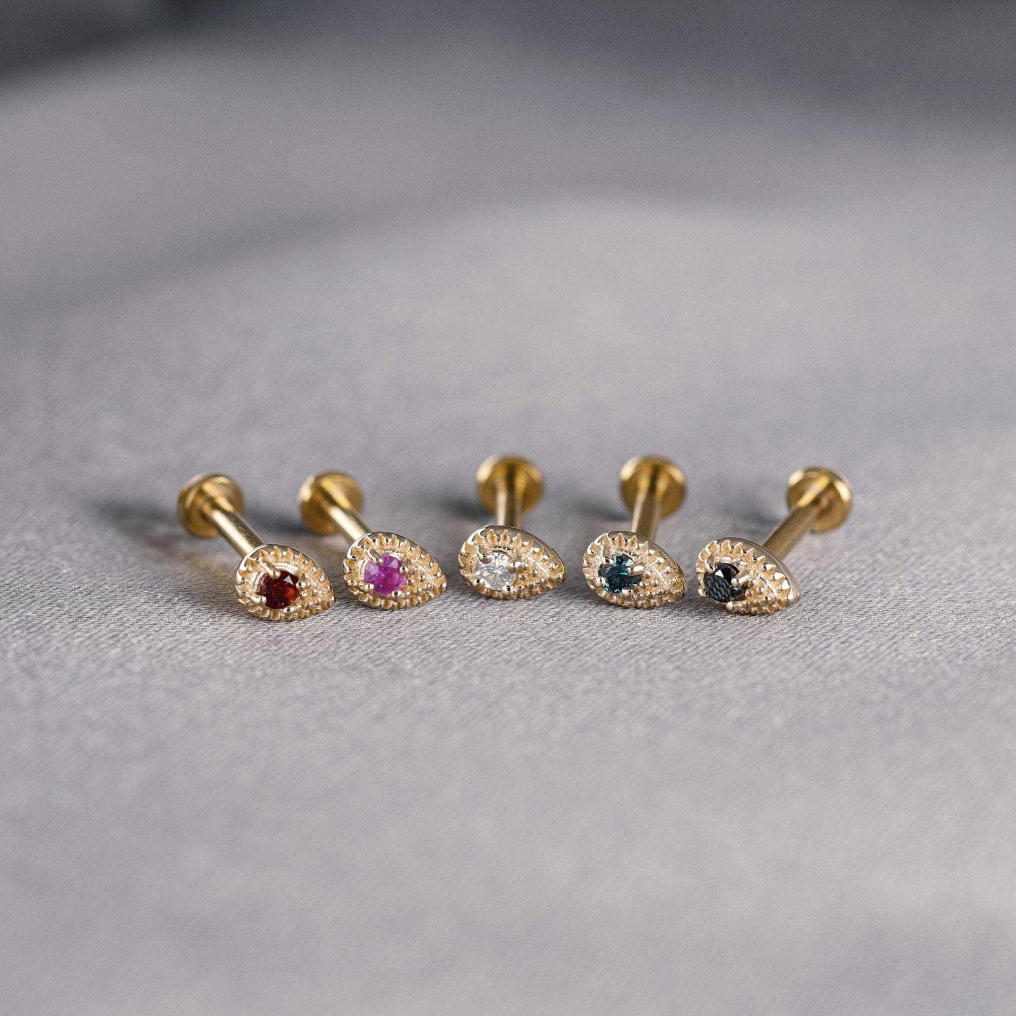 BEATTI Threadless Ends Clio • 14K Gold Tiny Teardrop Genuine Diamond Flat Back Stud Clio • 14K Gold Tiny Teardrop Genuine Diamond Flat Back Stud