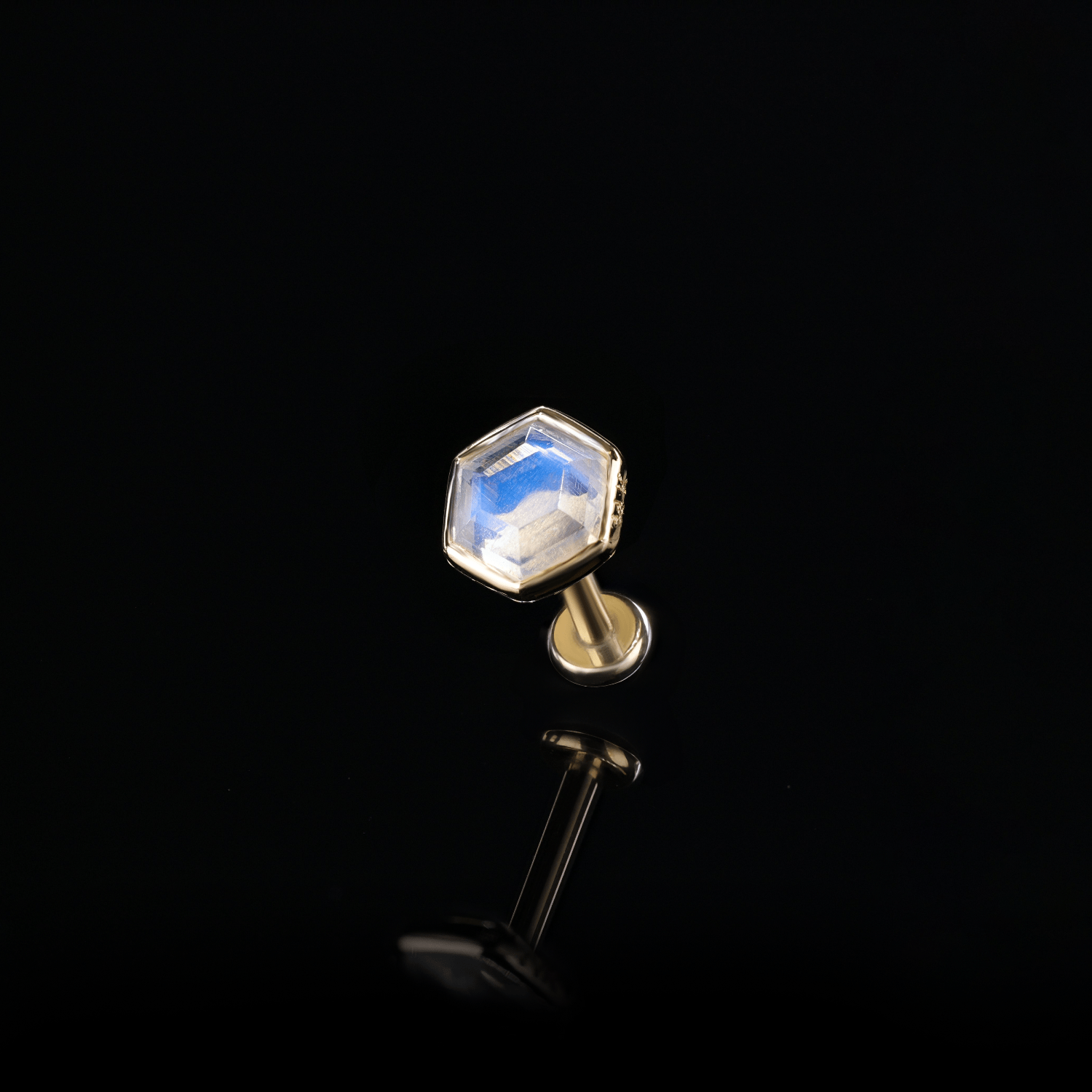 BEATTI Threadless Ends Ela •  14K Gold Hexagon Gemstone Threadless Ends Ela • 14K Gold Hexagon Gemstone Threadless Ends • London Blue Topaz