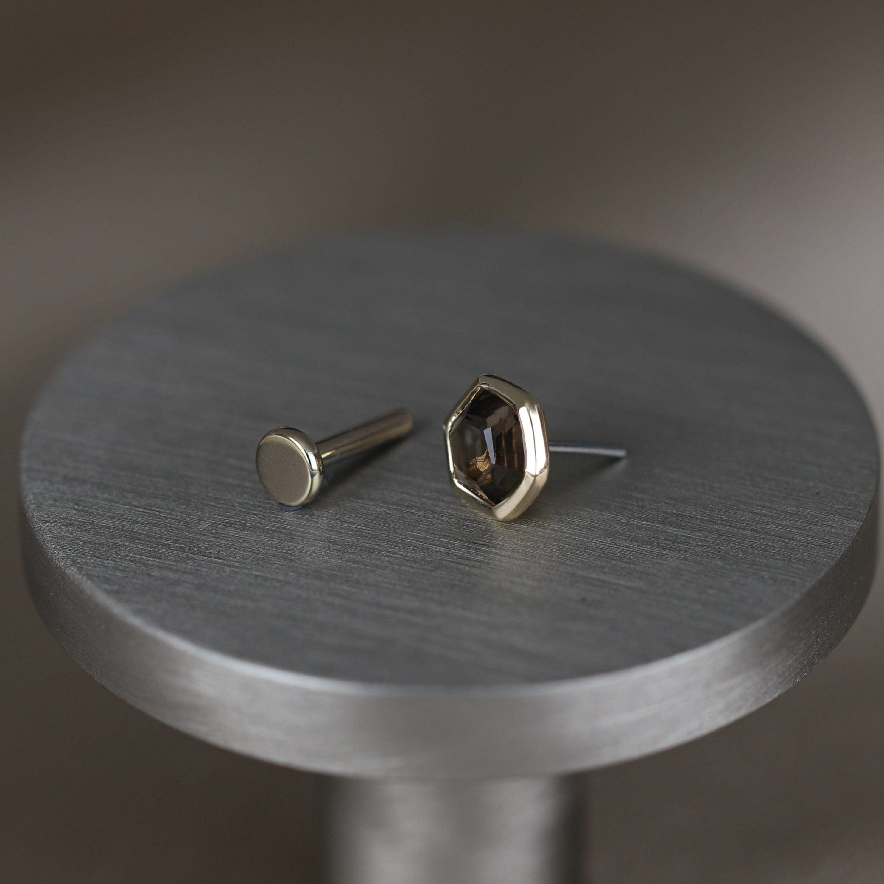 BEATTI Threadless Ends Ela •  14K Gold Hexagon Gemstone Threadless Ends Ela • 14K Gold Hexagon Gemstone Threadless Ends • London Blue Topaz