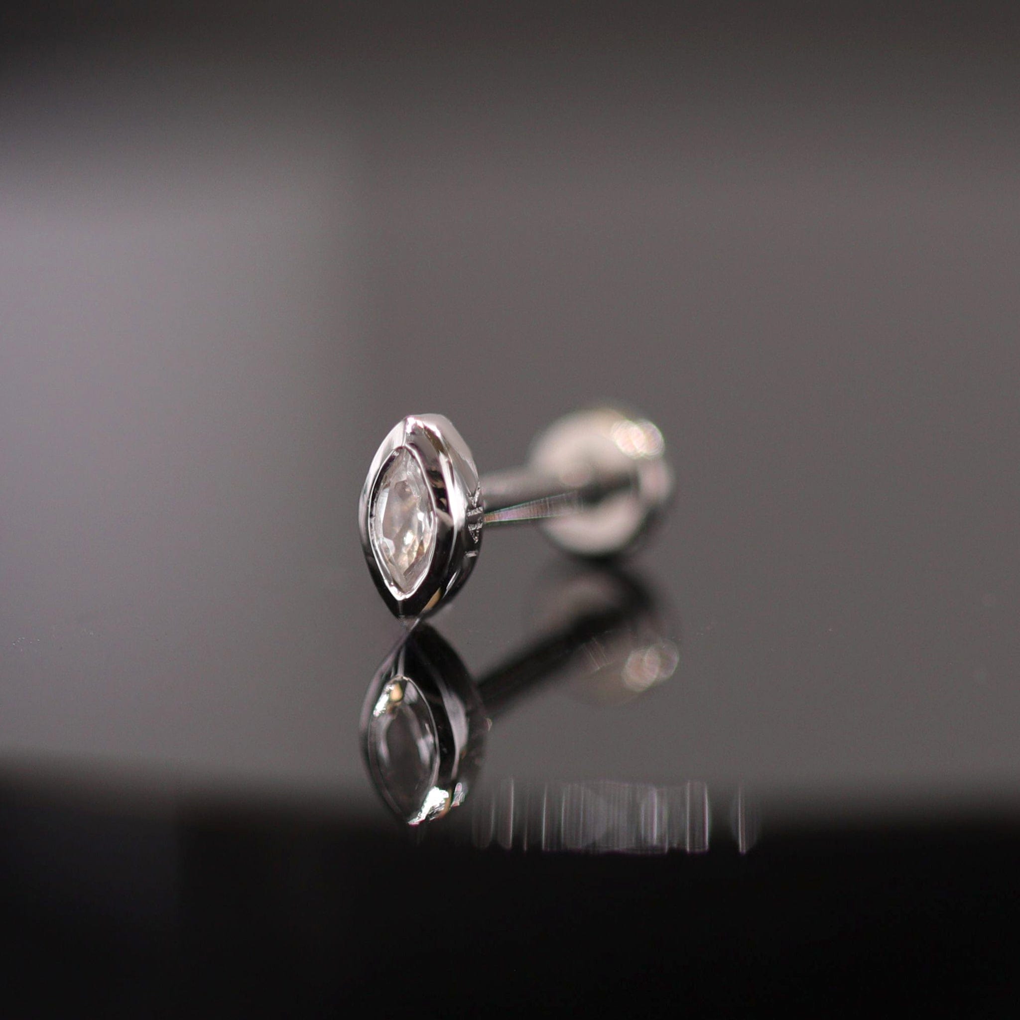 Etta • 14K Gold Tiny Marquise Gemstone Stud