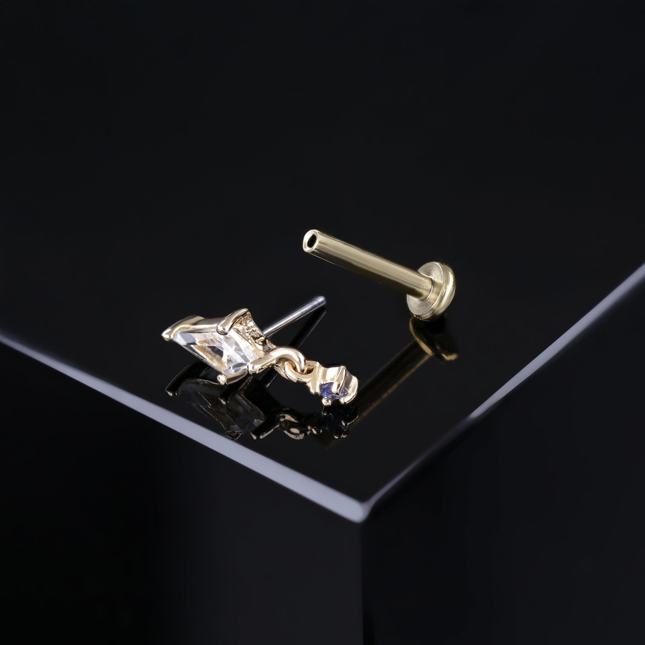 Lyra • Tiny Kite Shaped Gemstone Dangle Charm Flat Back Stud