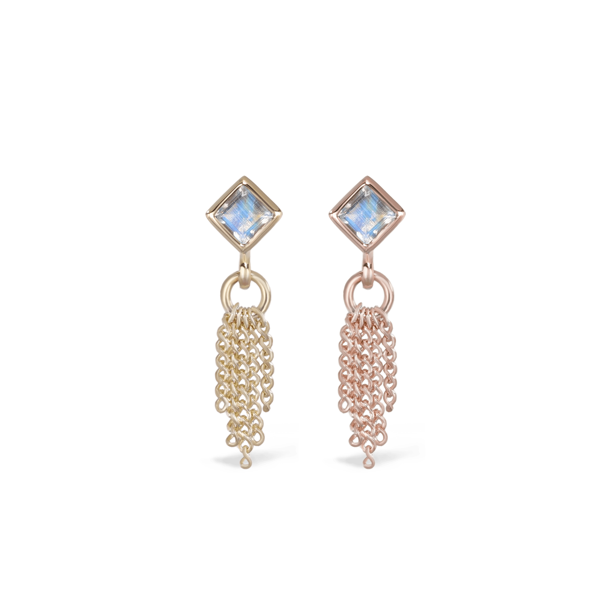 BEATTI Threadless Ends Rose Gold / Rainbow Moonstone Miel • Natural Gemstone 5 Curb Chain Tassel BTEG033A Miel • Natural Gemstone 5 Curb Chain Tassel