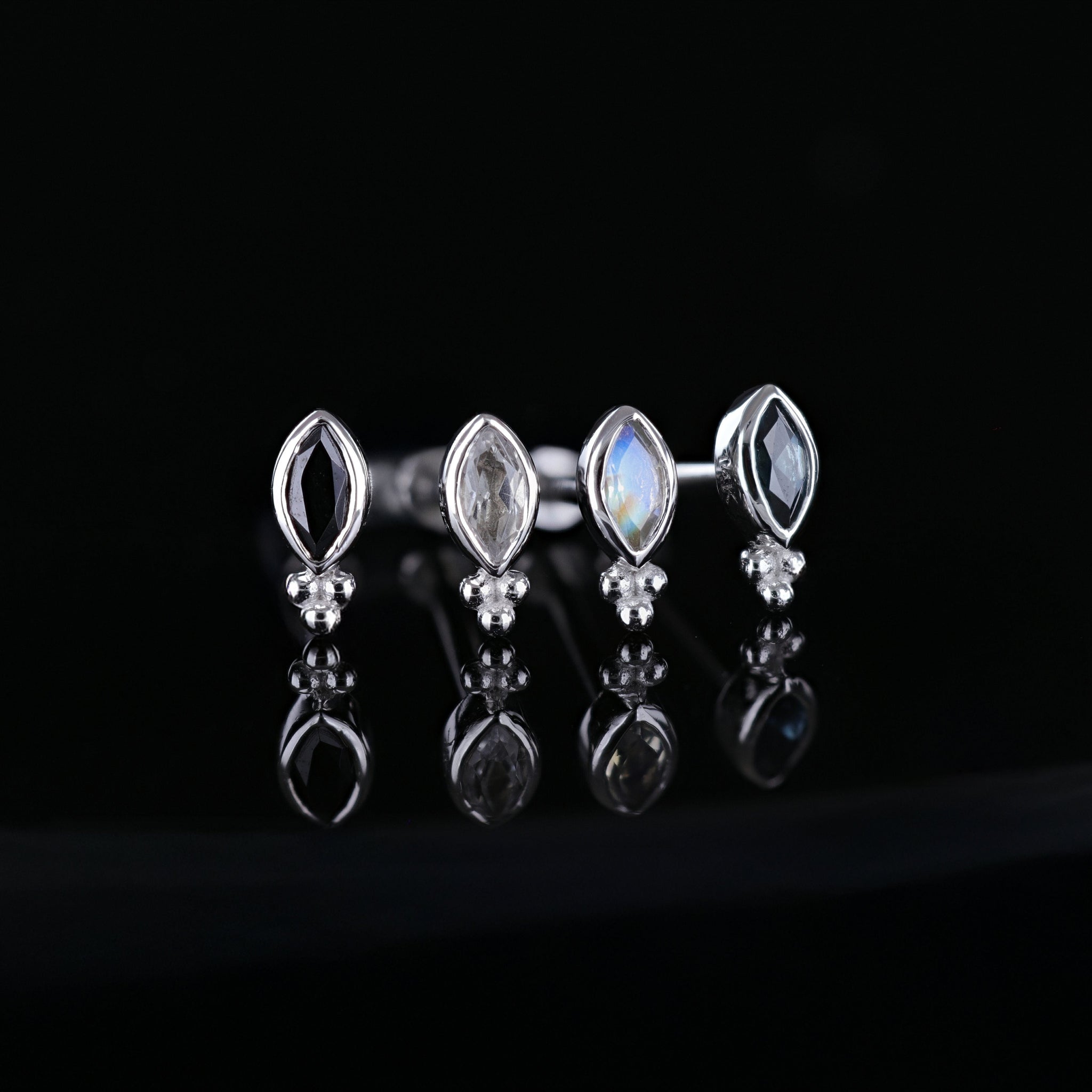 BEATTI Threadless Ends Rue • 14K Gold Tiny Marquise Cluster Natural Gemstone Flat Back Stud Rue • 14K Gold Tiny Marquise Cluster Natural Gemstone Flat Back Stud