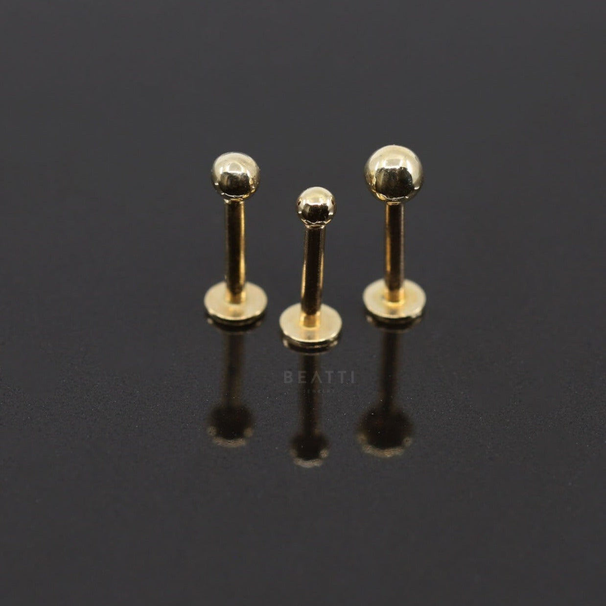 NEW  18G   Tiny 2mm-2.5mm-3mm 14K Solid Gold Ball Labret, Simple Ball Labret, 14k Internally Threaded Labret, 14K Solid Rose Gold Labret - BEATTI