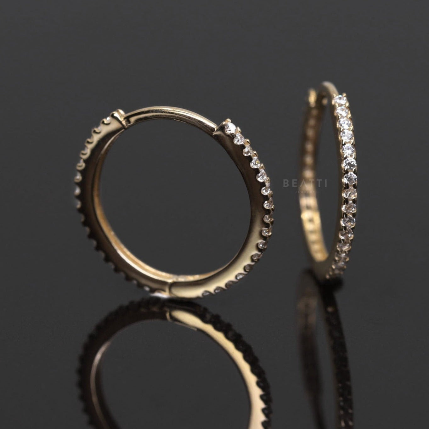 NEW  Delicate 14k Solid Gold CZ Pave Hoop   Slender Conch Hoop    14k Gold Cartilage Earring     14k Conch Hoop, Gold Hoop - BEATTI